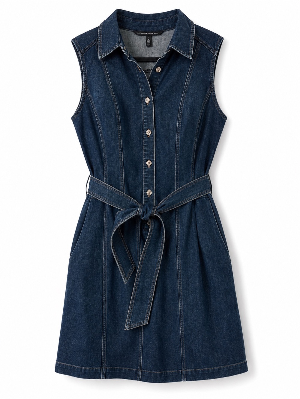 White House Black Market Denim Sleeveless Belted Shirt Dress - Size 18 - NWT